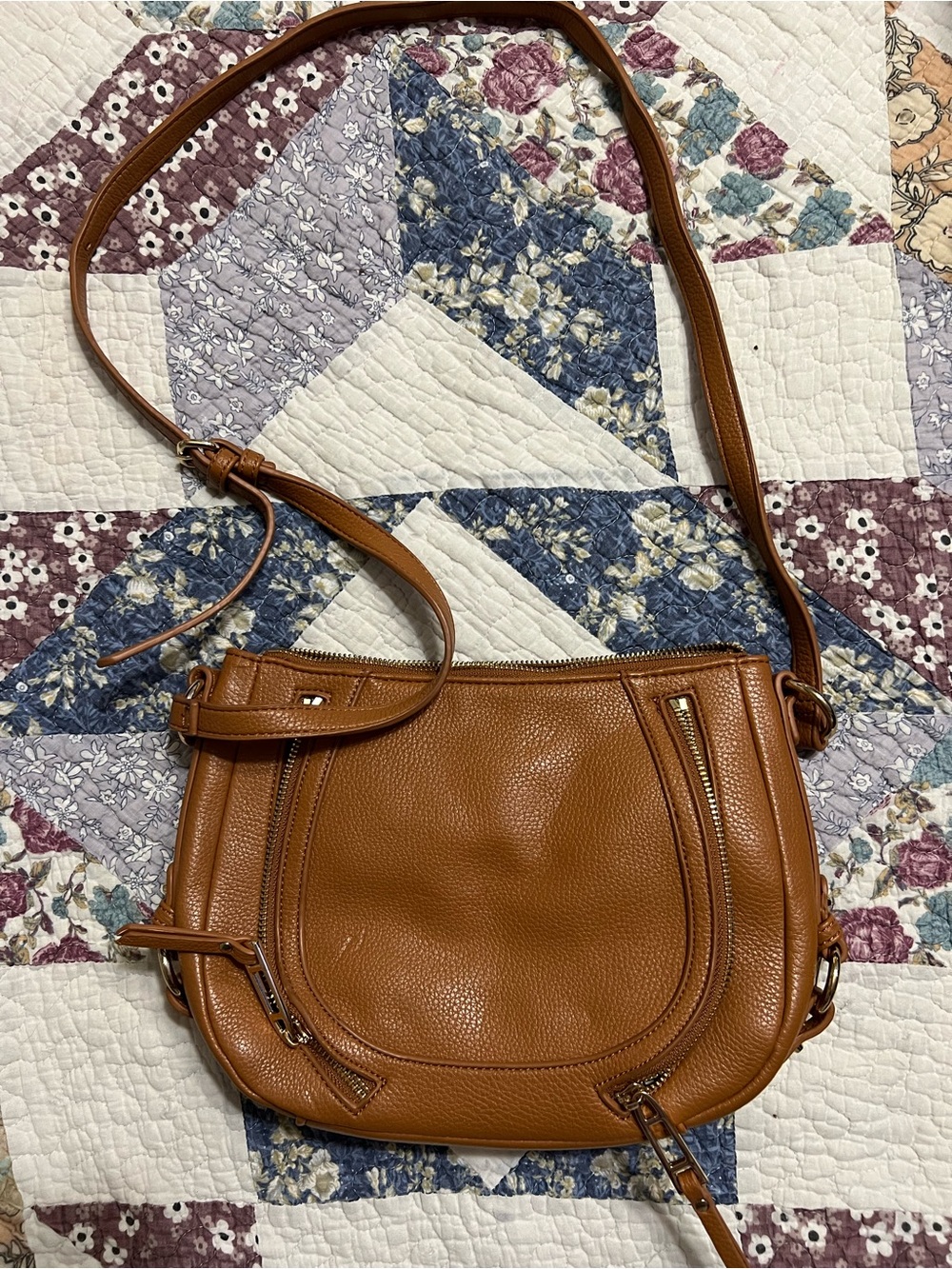 Urban Outfitters Cognac Brown Pebbled Leather Crossbody Bag